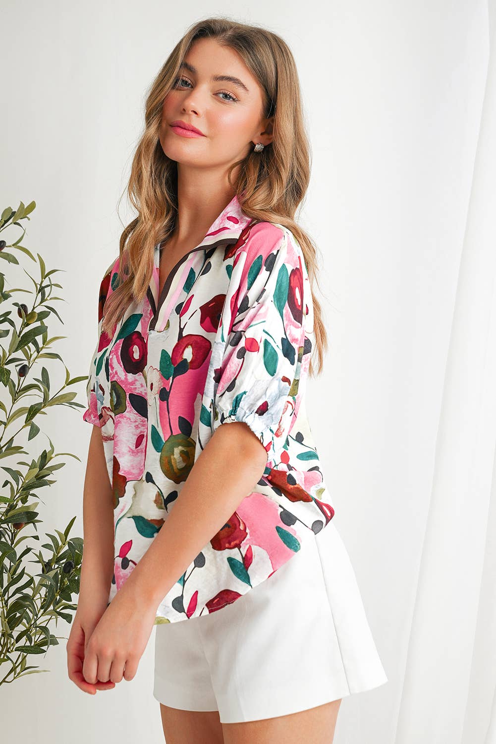 Floral Print V Neck Blouse