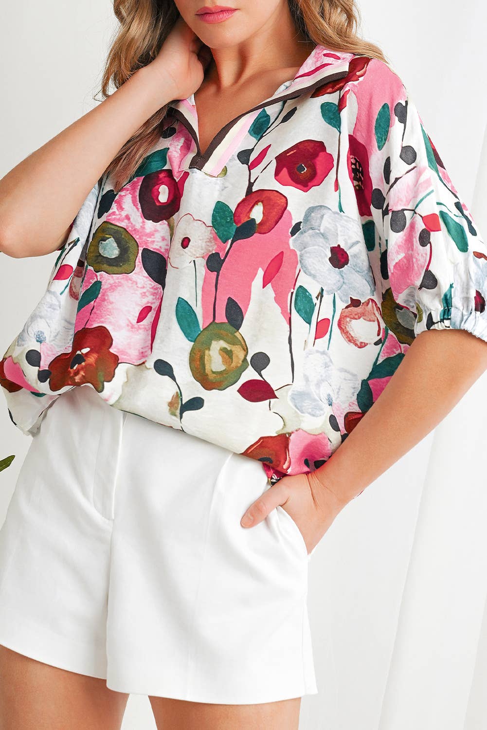 Floral Print V Neck Blouse