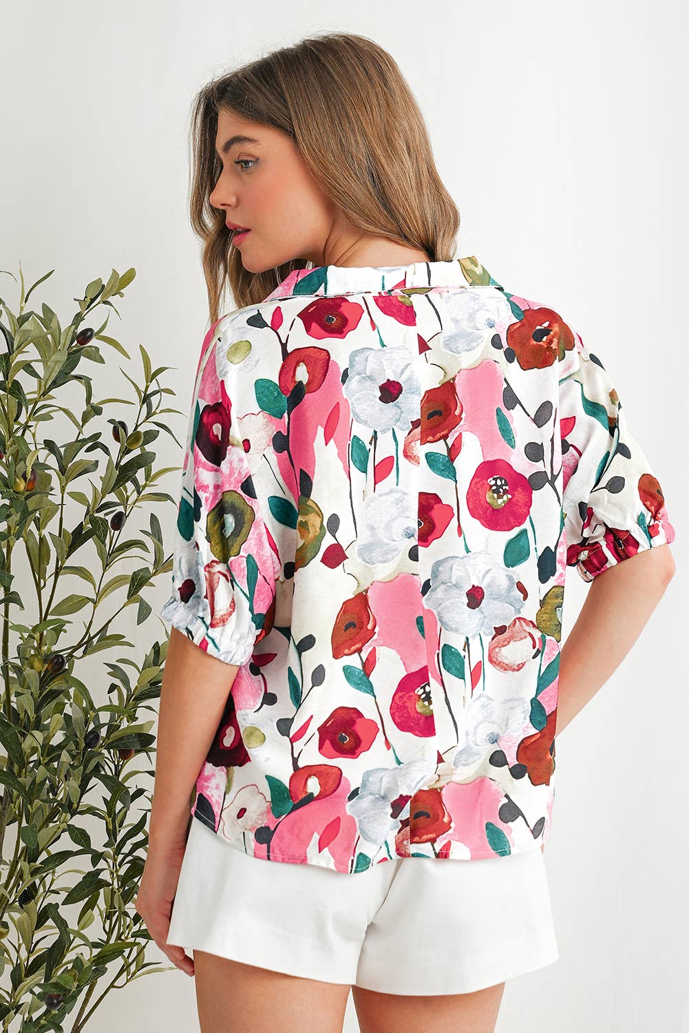 Floral Print V Neck Blouse