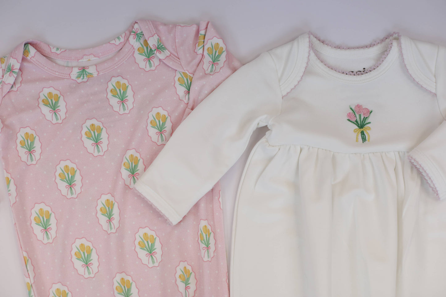 Fancy Tulips - Pip Embroidered Gown: NB