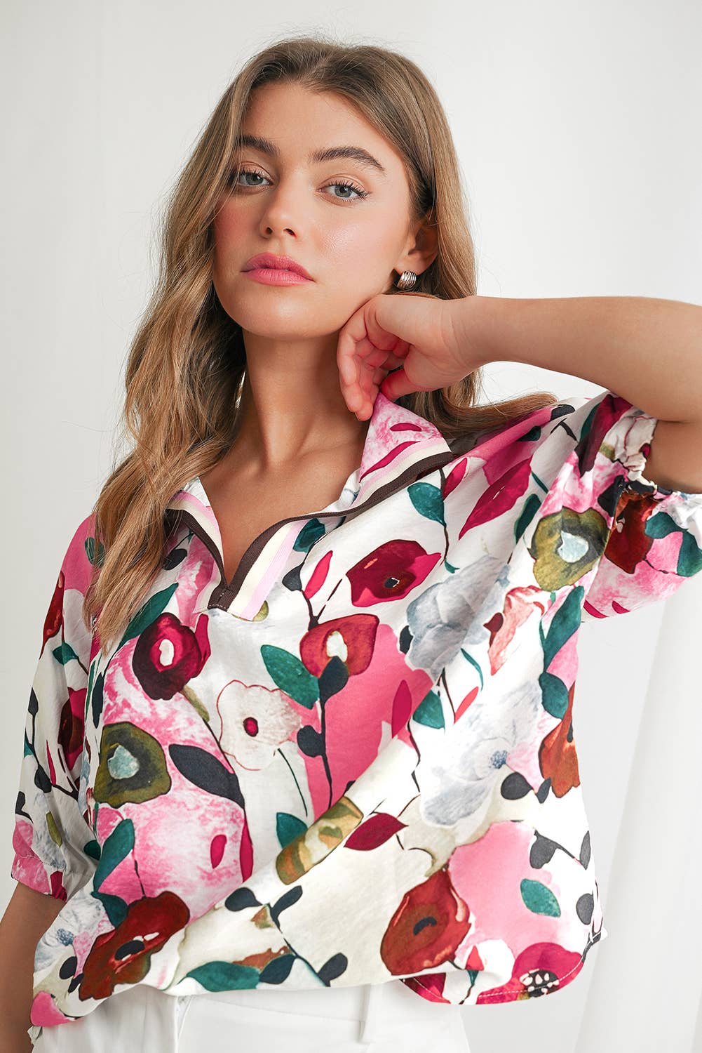 Floral Print V Neck Blouse