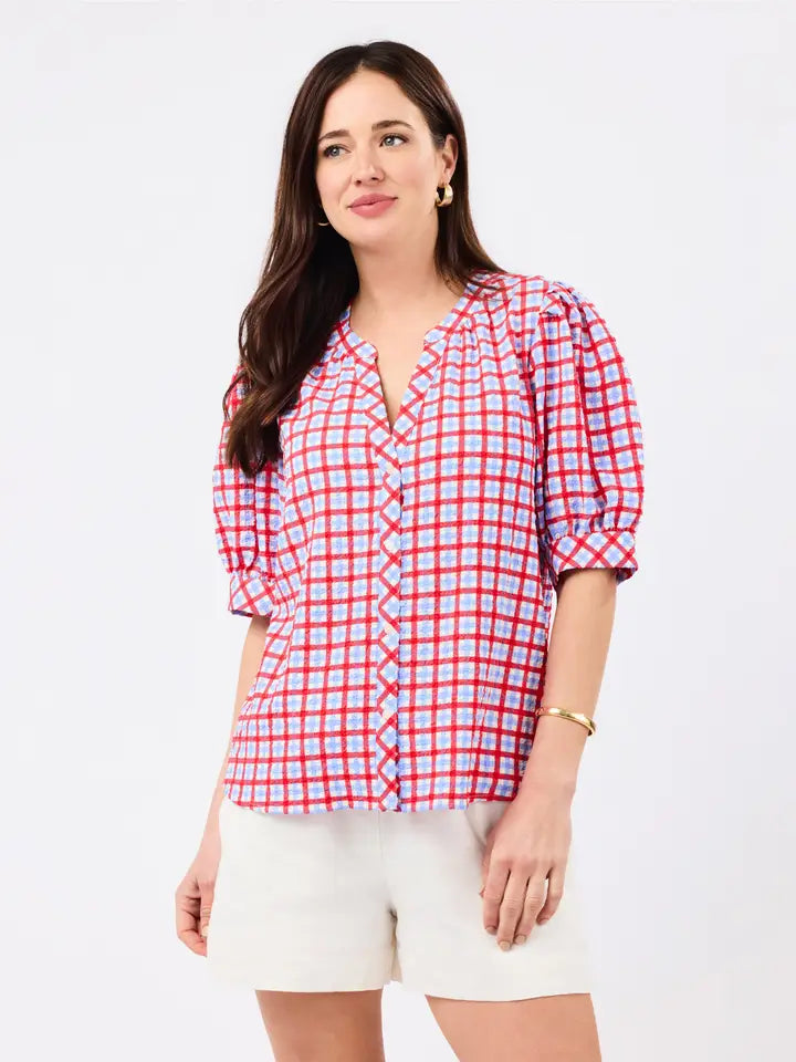 Mary Square Elaine Red/Blue Gingham Top