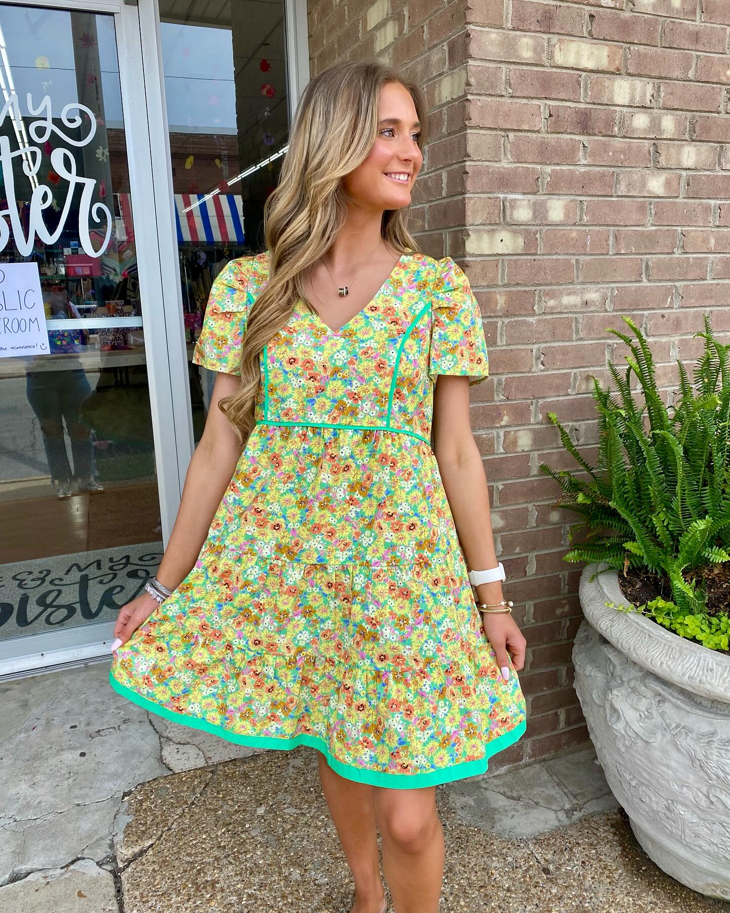 Apple Green Floral Dress