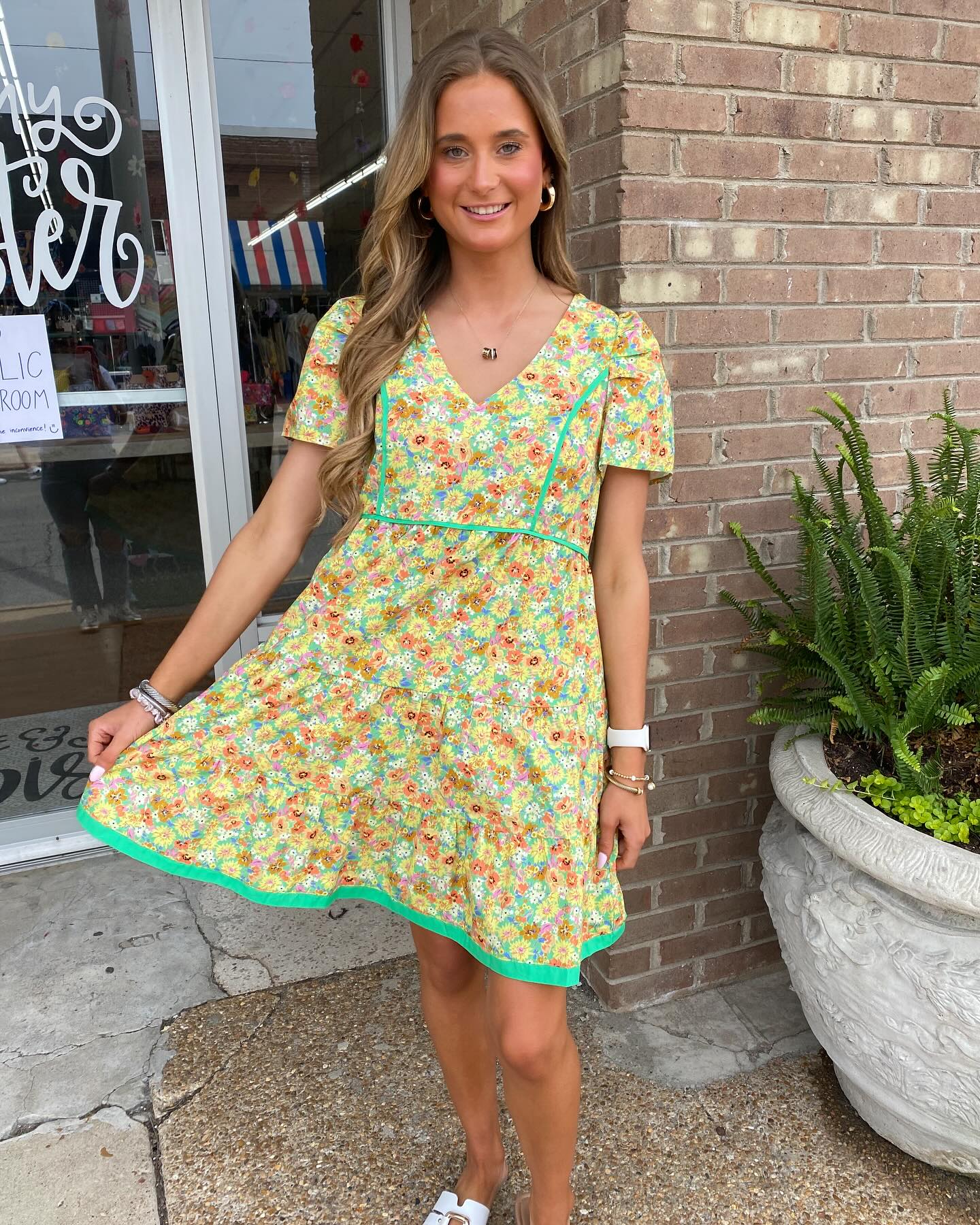 Apple Green Floral Dress