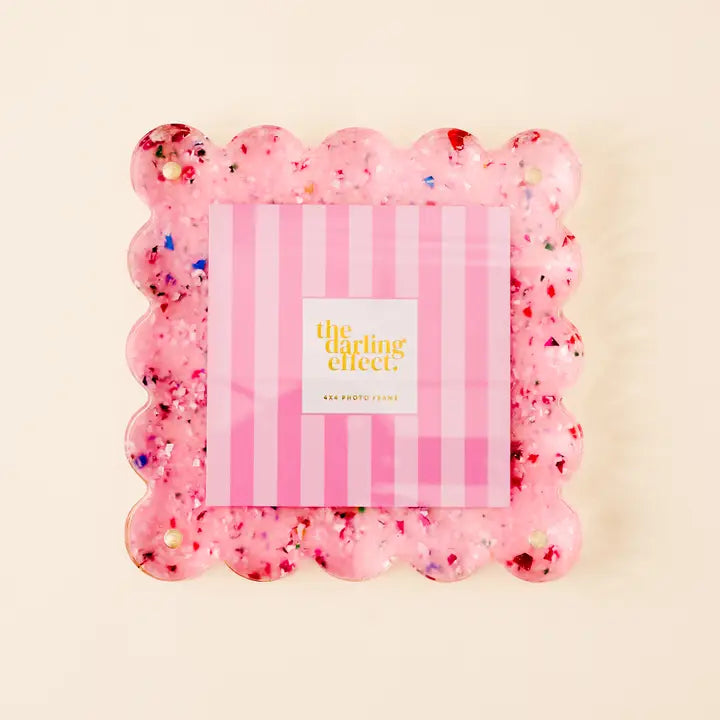 Square Scalloped Acrylic Frame Confetti Pink