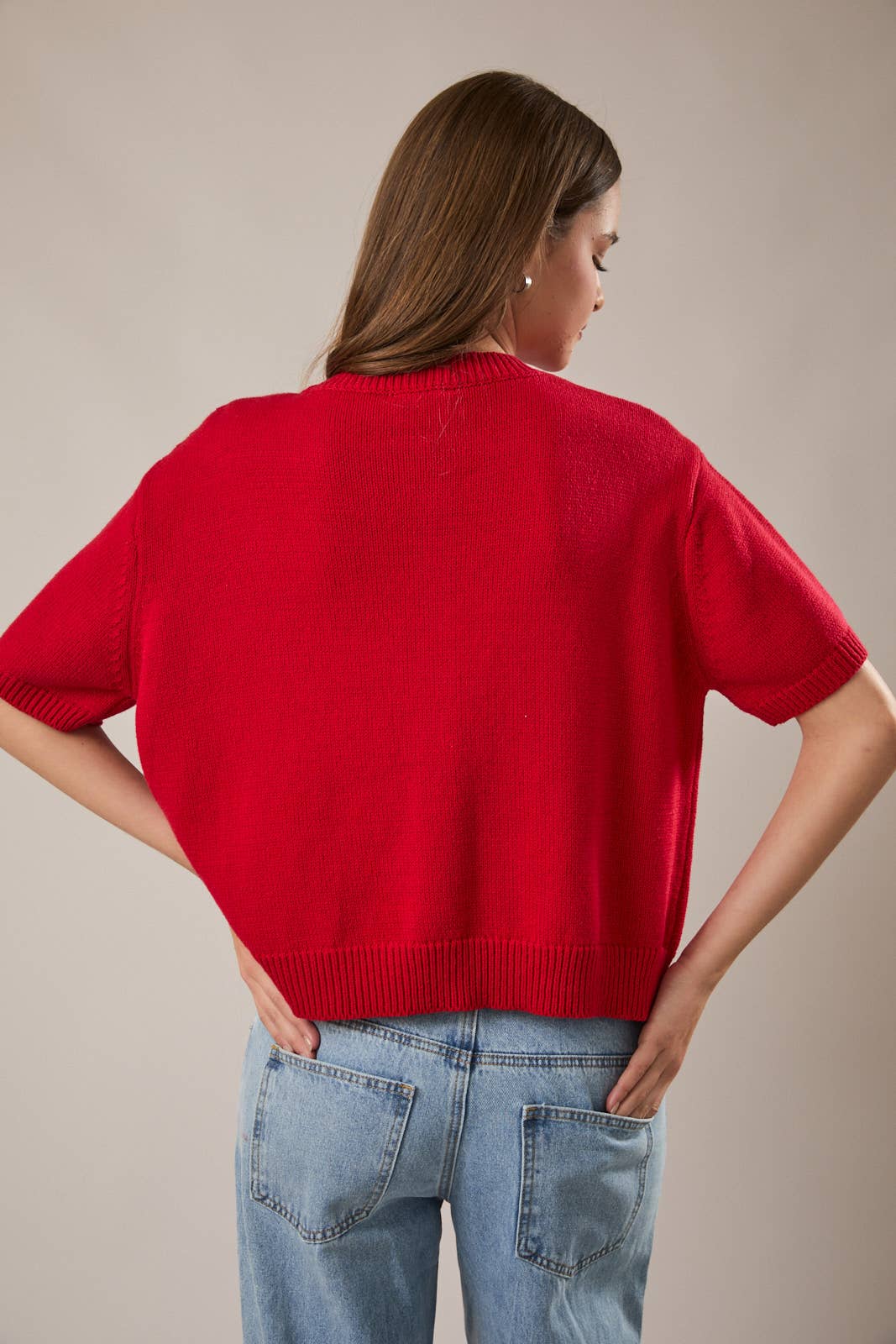 Le-Lis SHORT SLEEVE CARDIGAN: LT BLUE