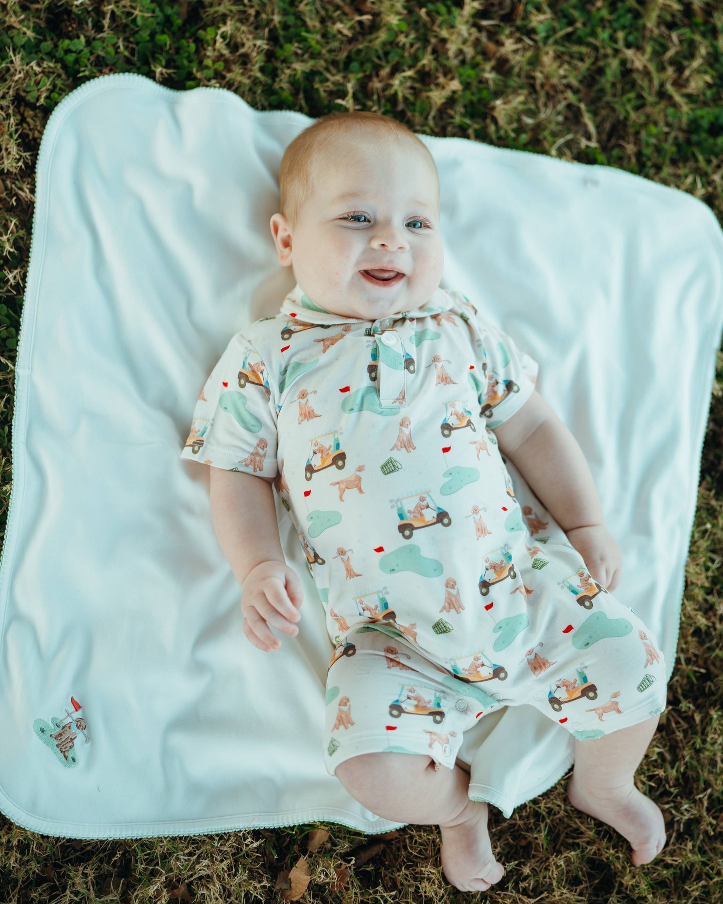 Short Sleeve Polo Romper - Golf Dog: 3-6 mo