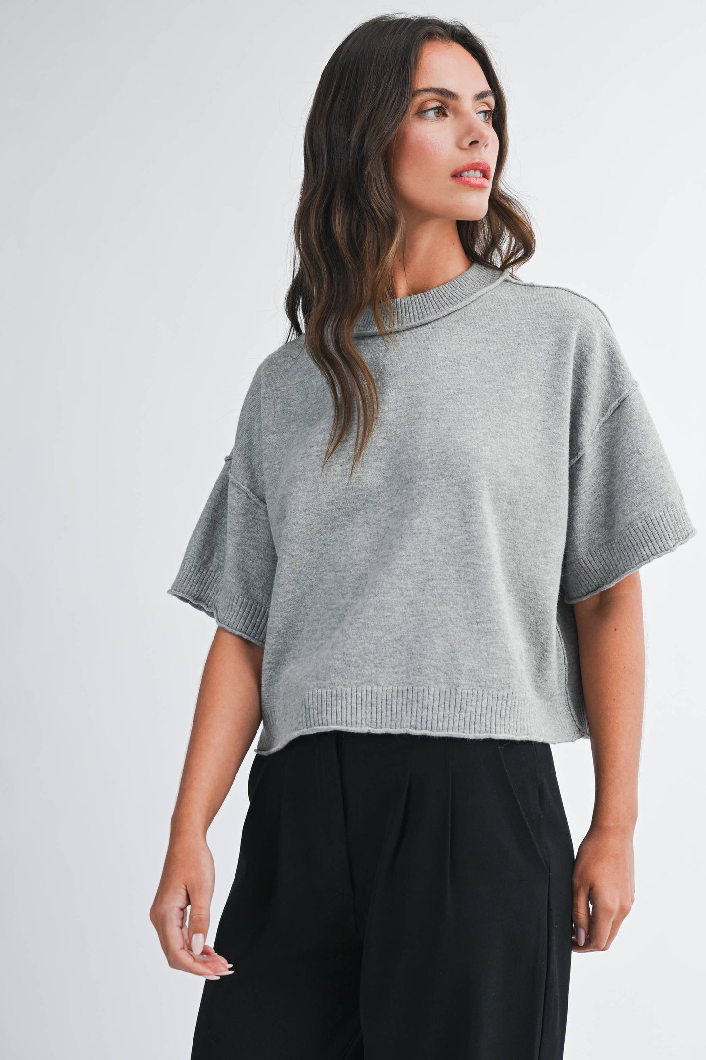 Cropped Short Slv Sweater Camel
