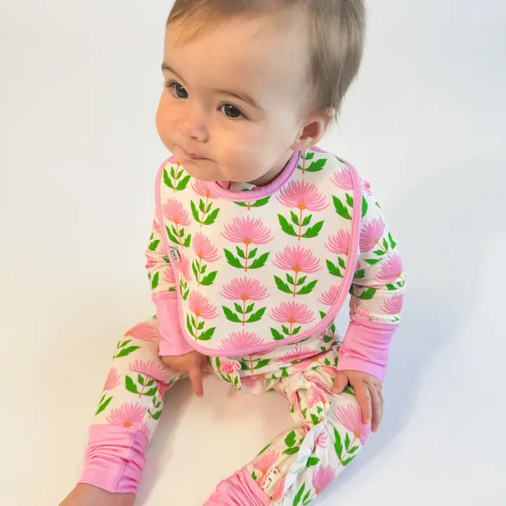 Pink Block Flower Bib Set