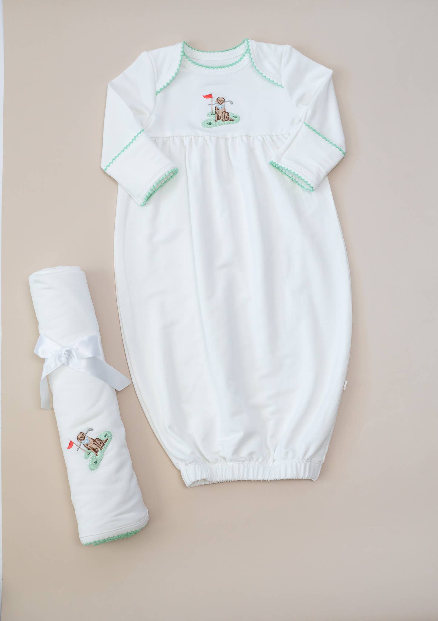 Pip Embroidered Gown - Golf Dog: 0-3 mo