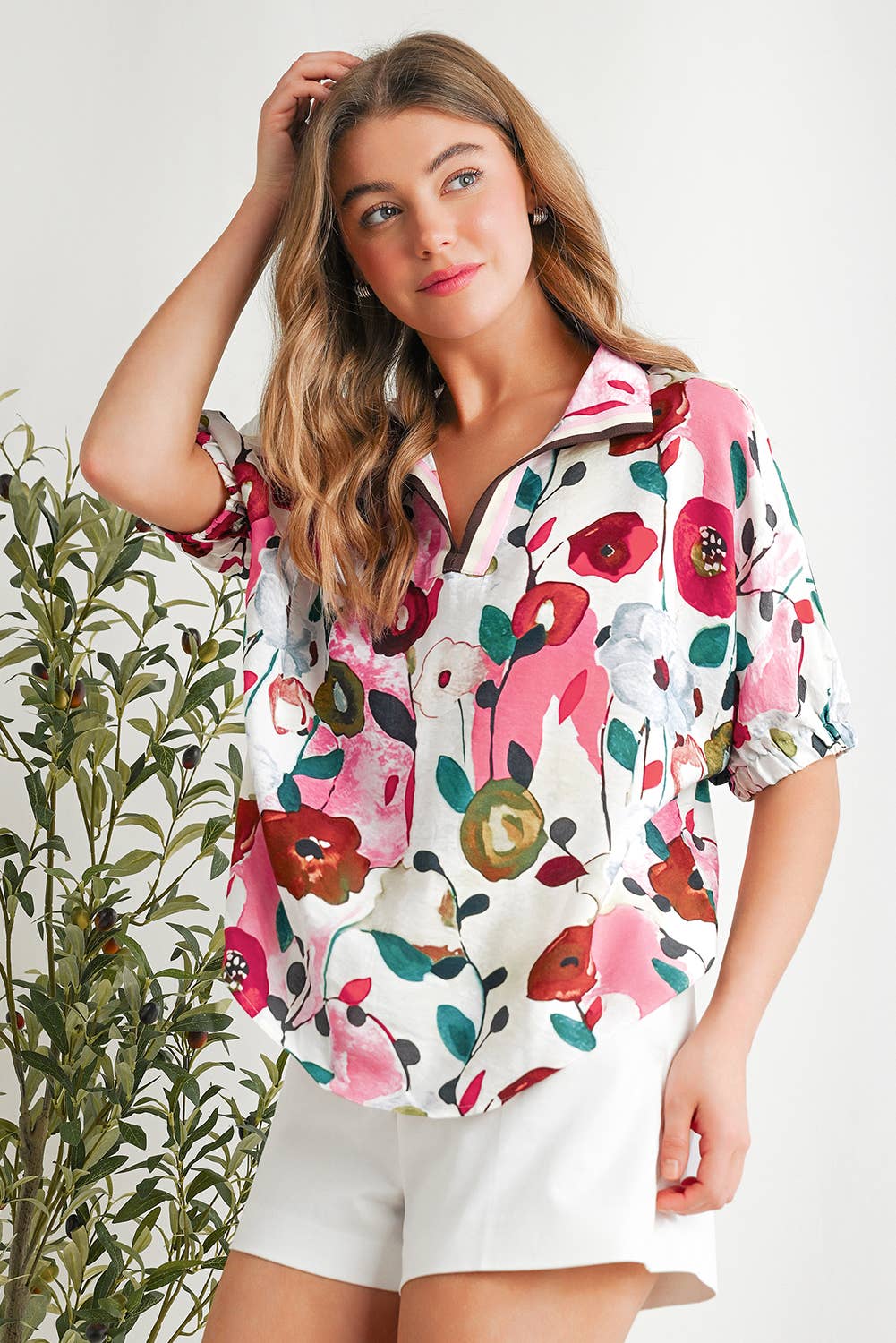 Floral Print V Neck Blouse