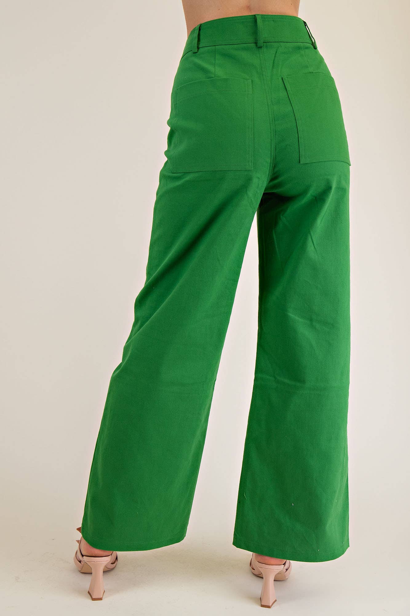 Glam High-Waist Straight Pants: Green