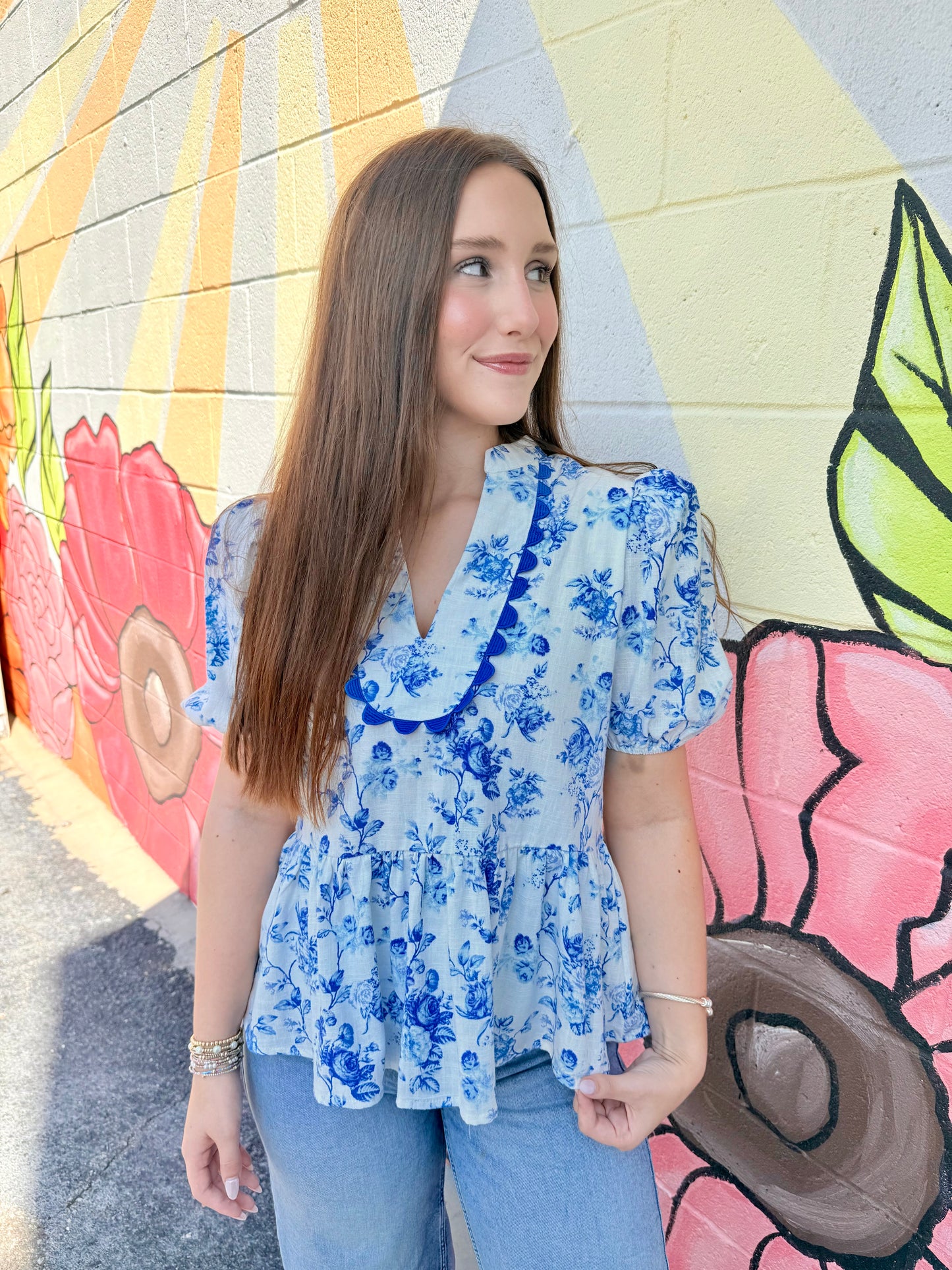 Blue Floral Blouse