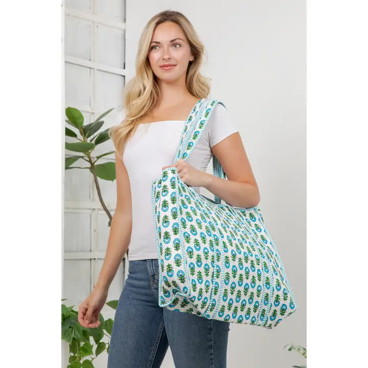 LA Quilted Bag Turquoise Flower