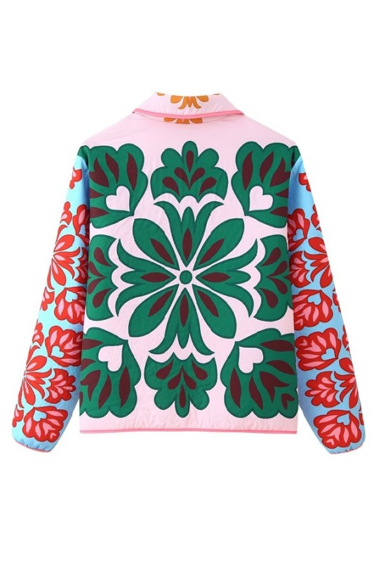 Printed Cropped Quilted Jacket