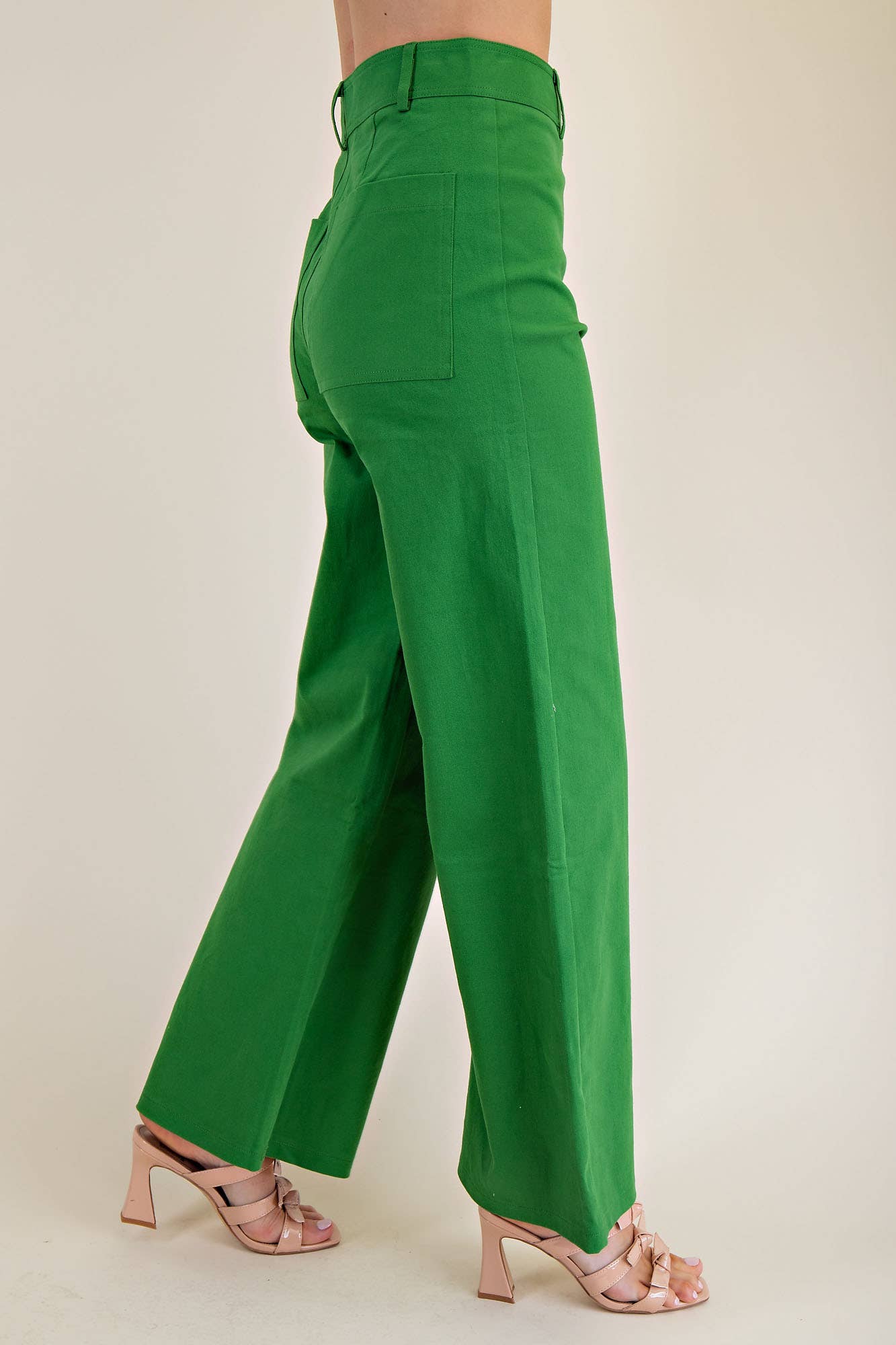 Glam High-Waist Straight Pants: Green