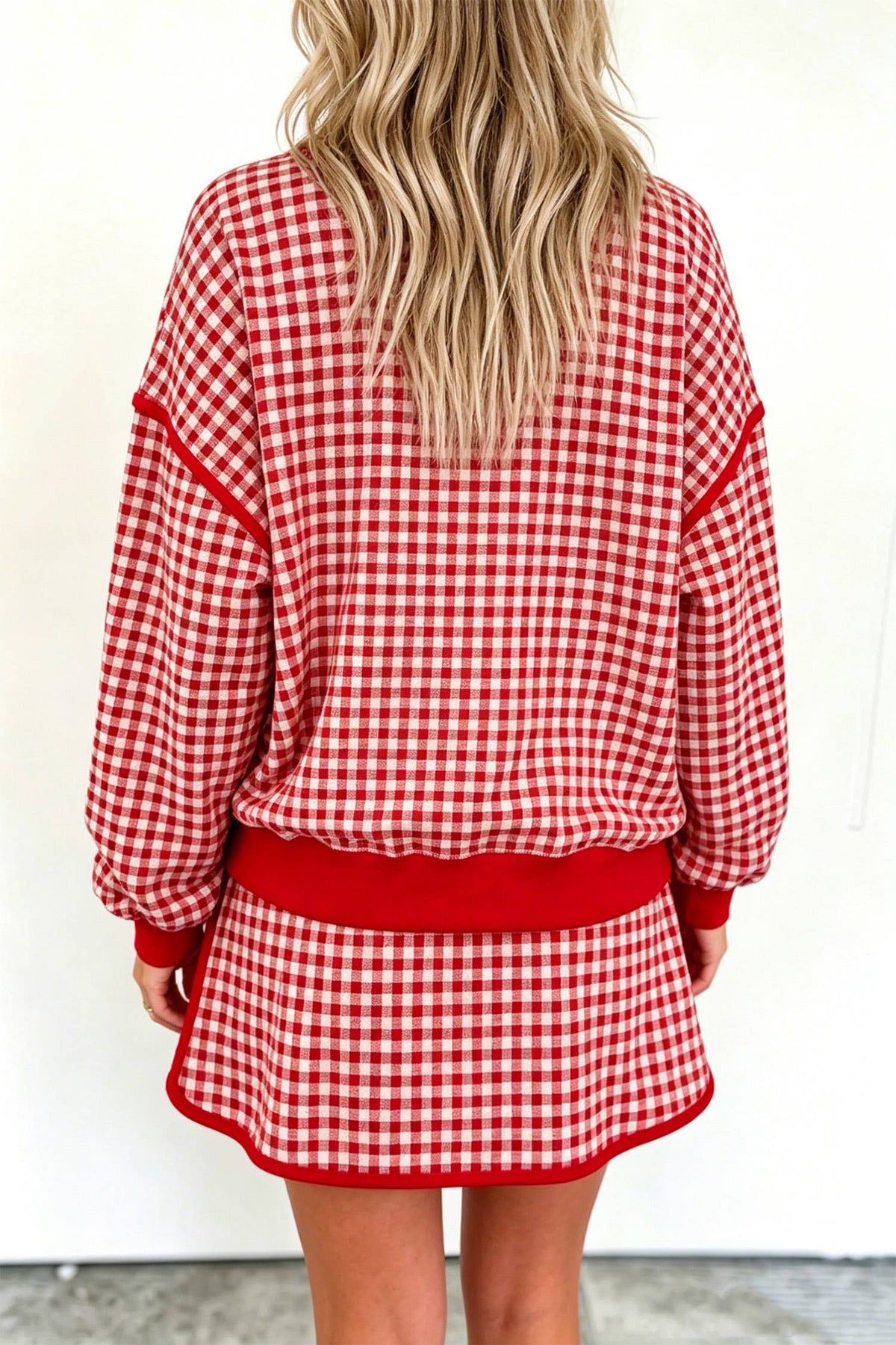 Red Gingham Long Sleeve Skort Set