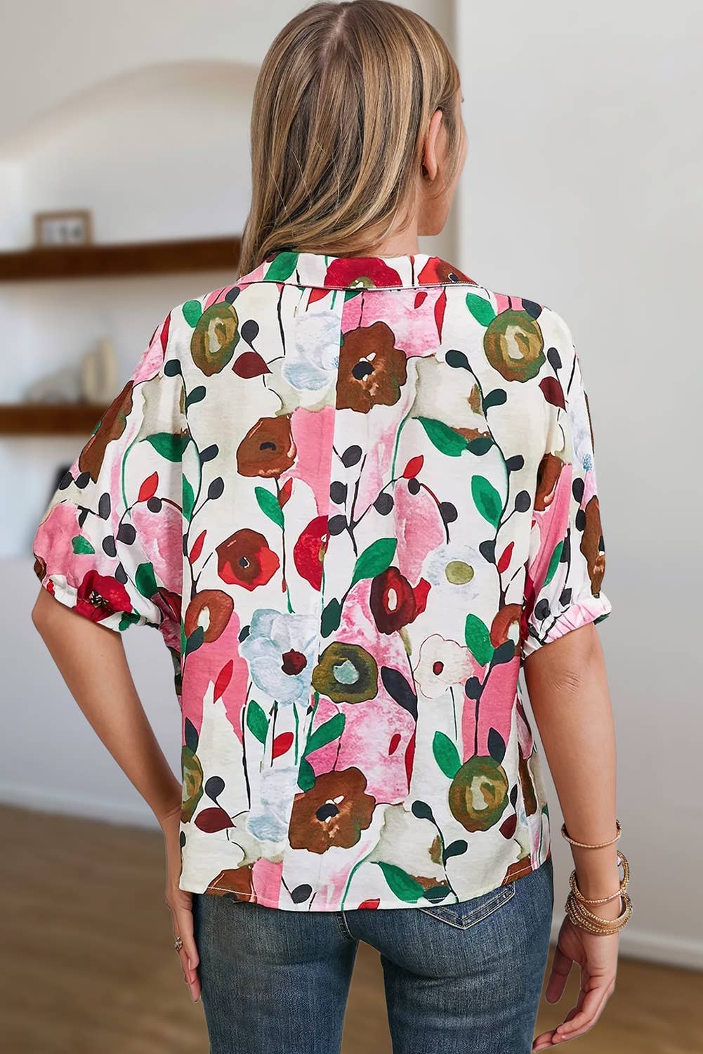 Floral Print V Neck Blouse