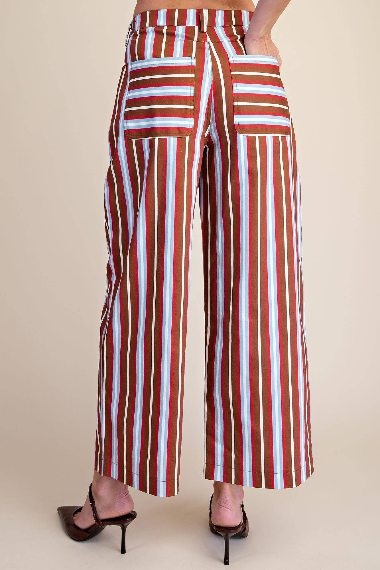 Barrel Leg Stripe Pants Camel/Blue