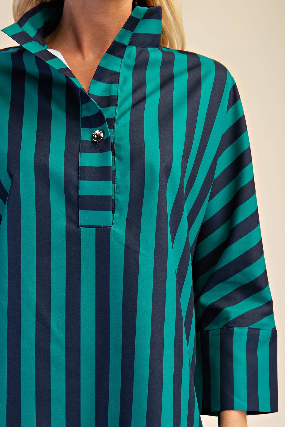 Glam Stand Neck Stripe Top Navy / Green