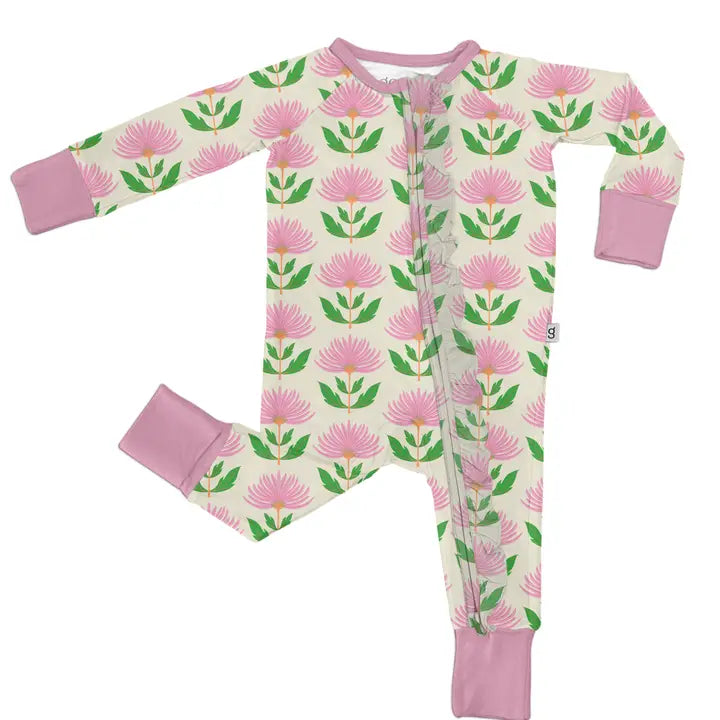 Pink Block Flower Zip Pajama