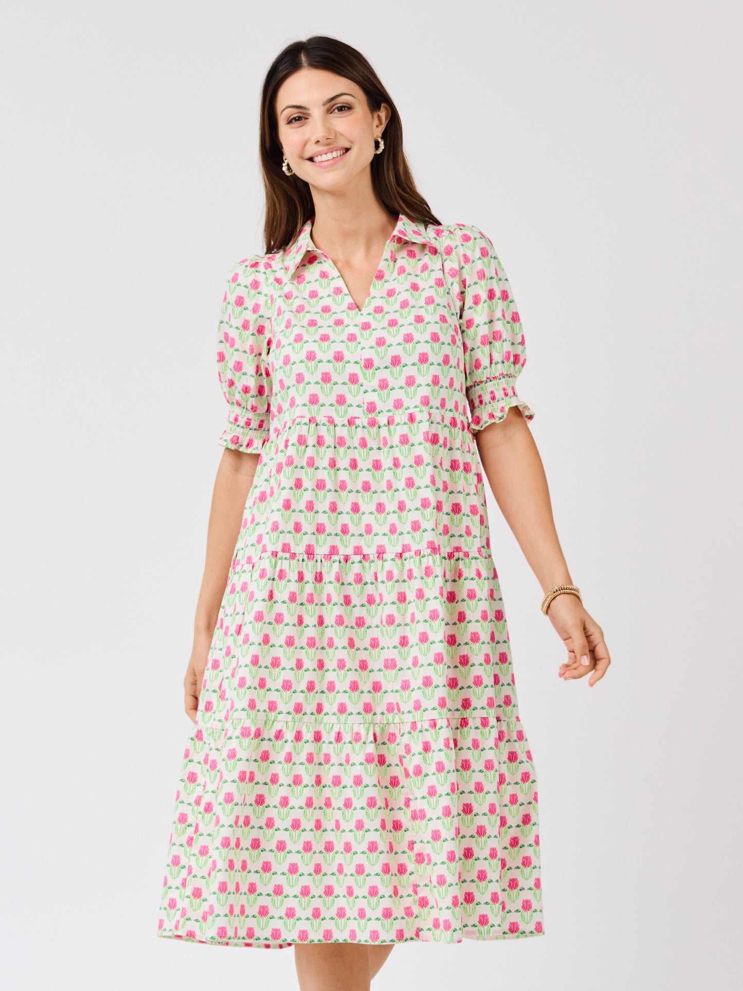 Mary Square Dress Floral Fanfare Green