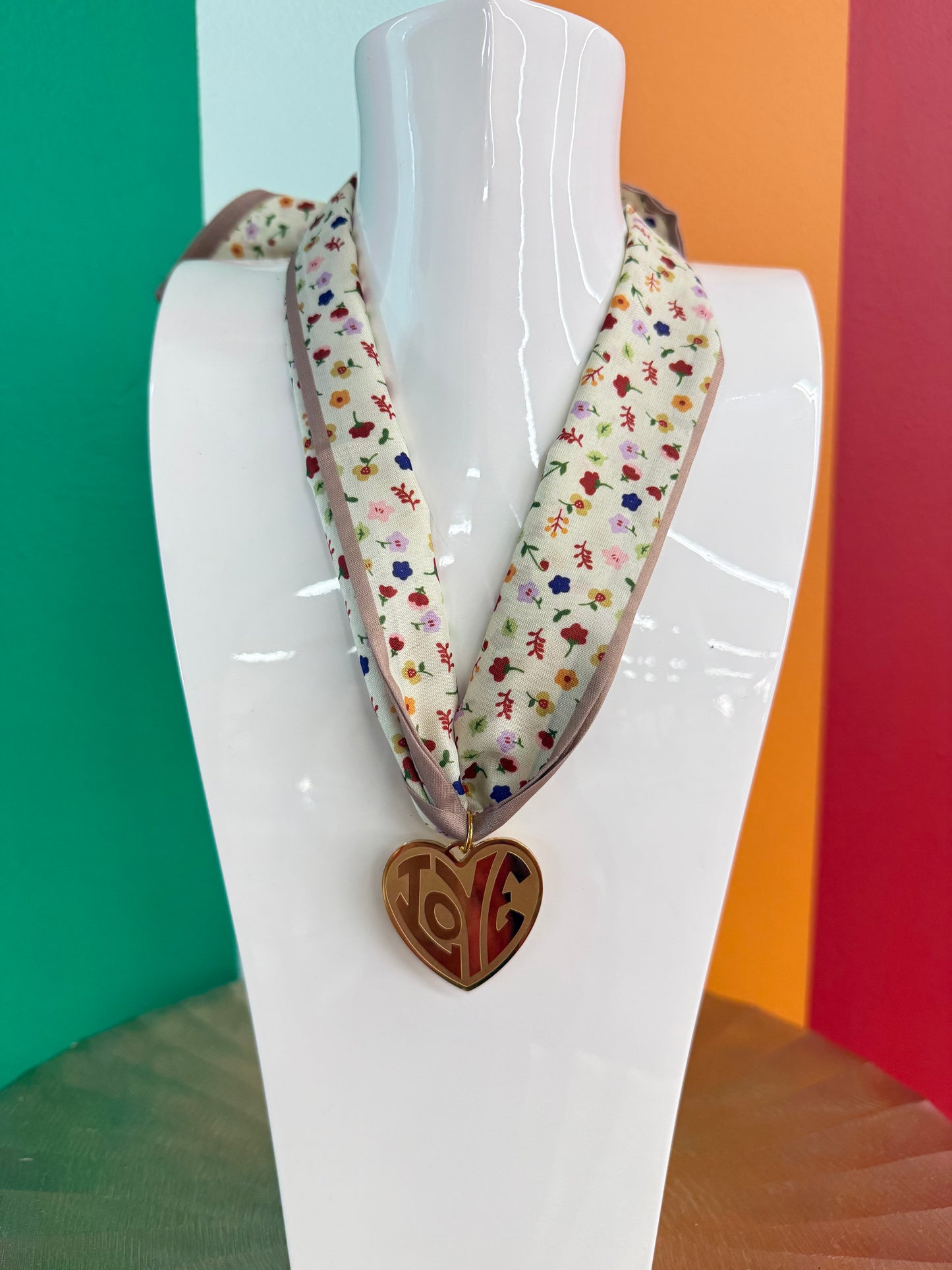 HD Floral Scarf Necklace with Love Charm