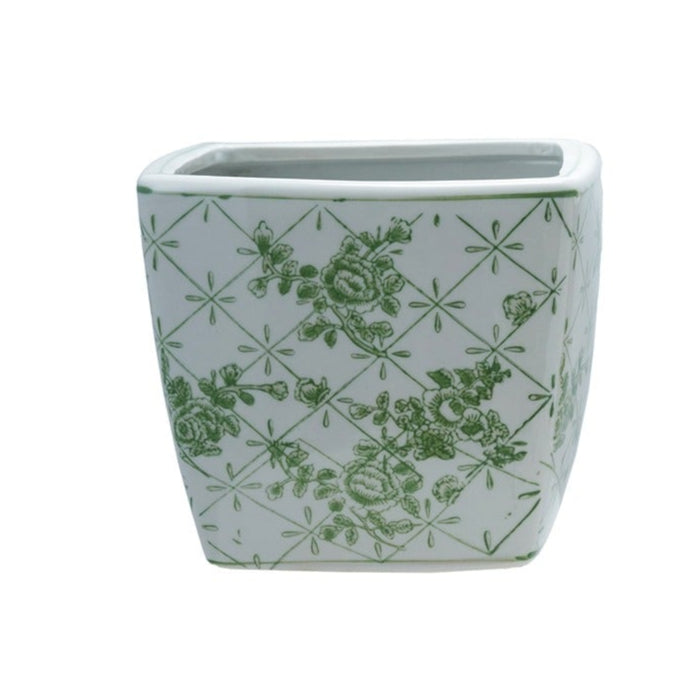 Stoneware Green Planter w Pattern