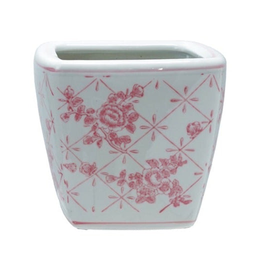 Stoneware Pink Planter w Pattern