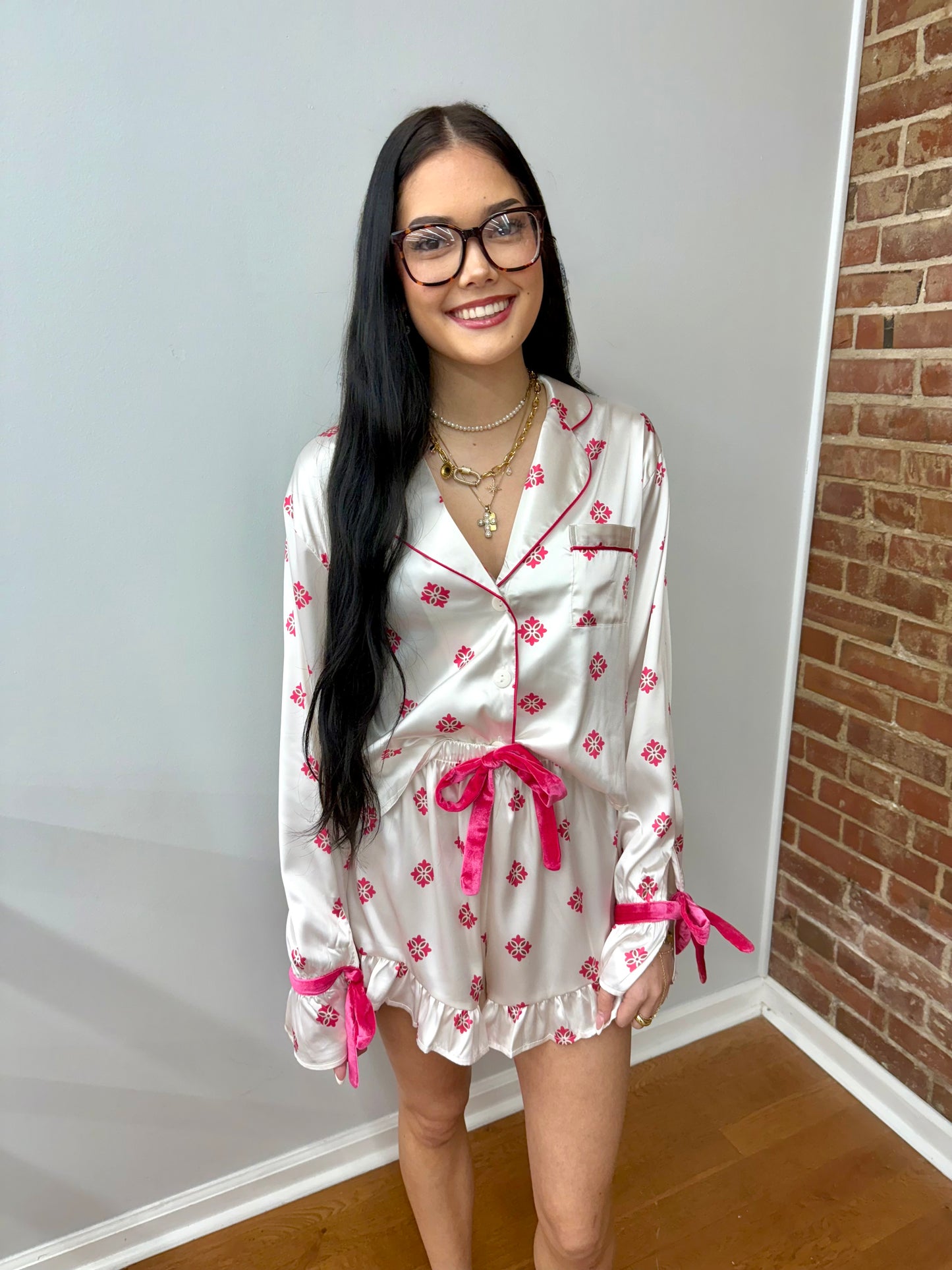 Velvet Bow Moroccan Pajama Set