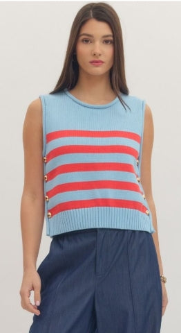 Entro Red/Blue Sleeveless Sweater