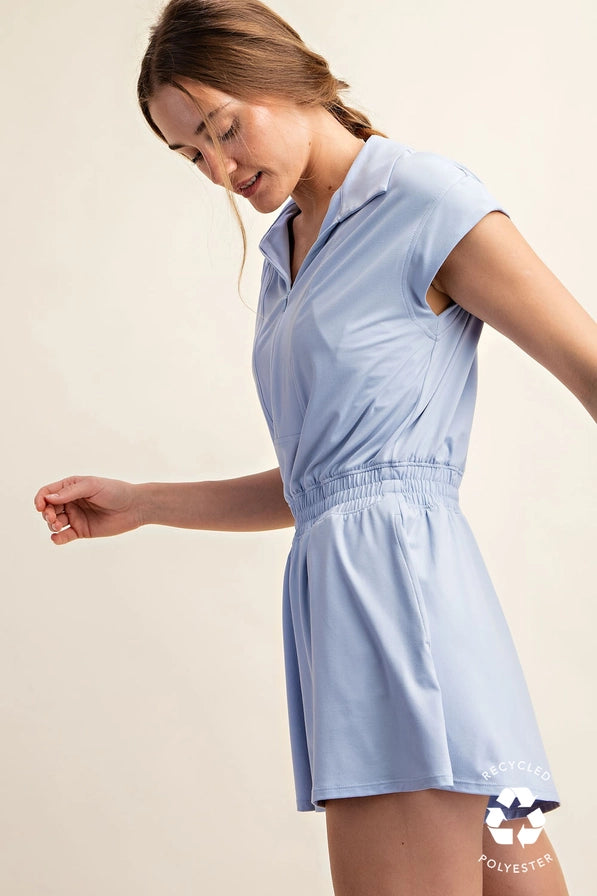 Sydney Pastel Blue Collar Tennis Romper
