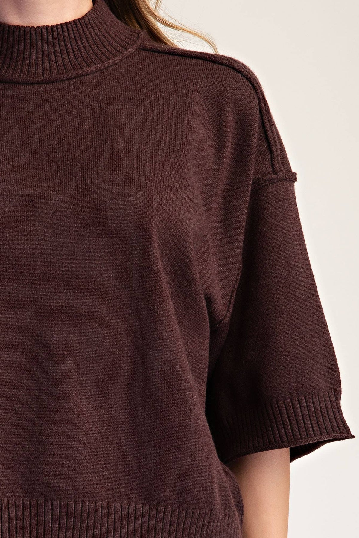 Glam Mockneck 3/4 Sleeve Sweater Brown
