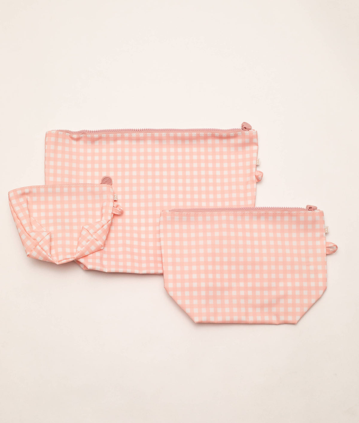 Pink Gingham Easy Clean Wipeable Pouch (Set of 3)