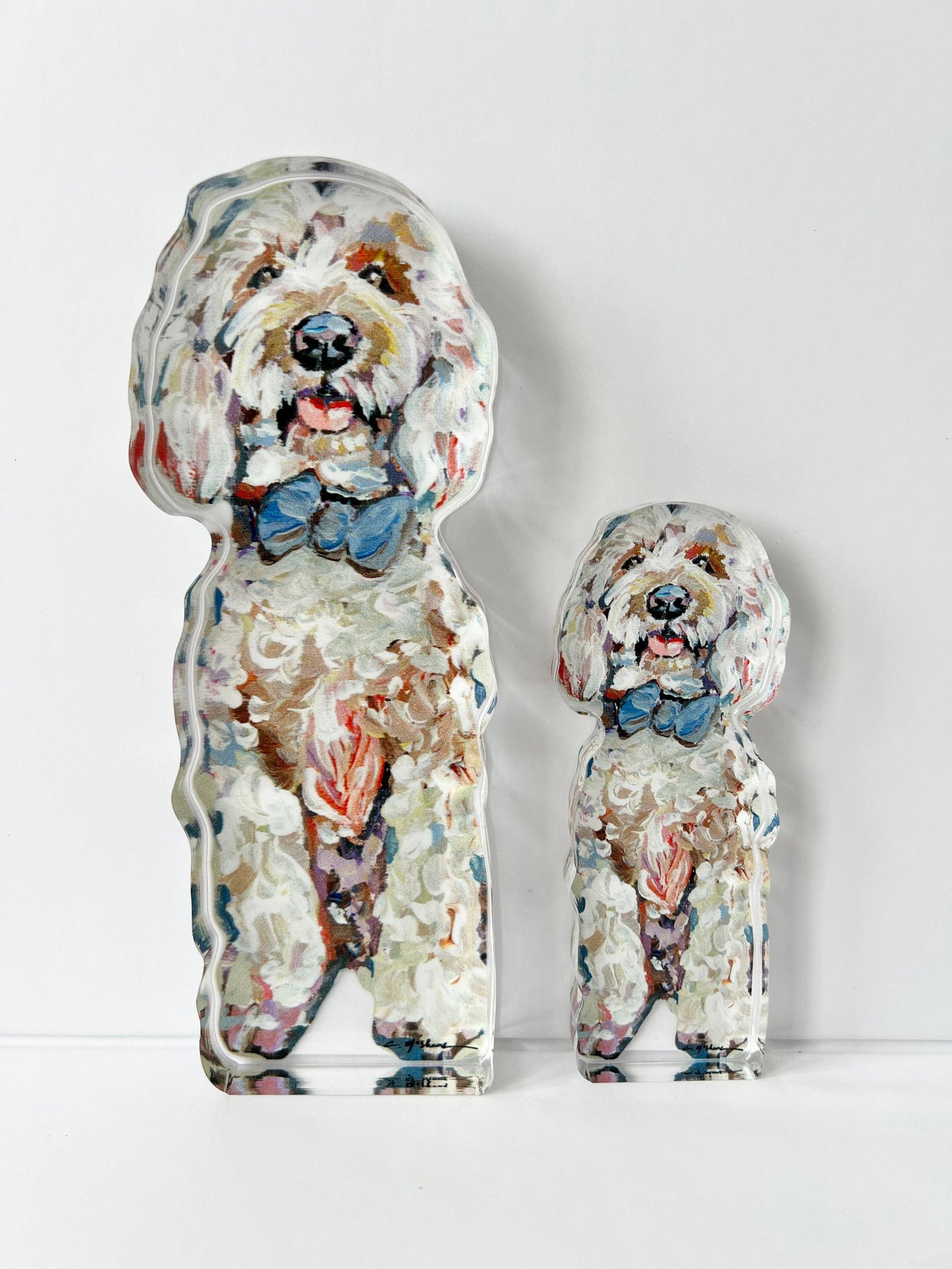 Goldendoodle Blue Bow Dog Acrylic Small