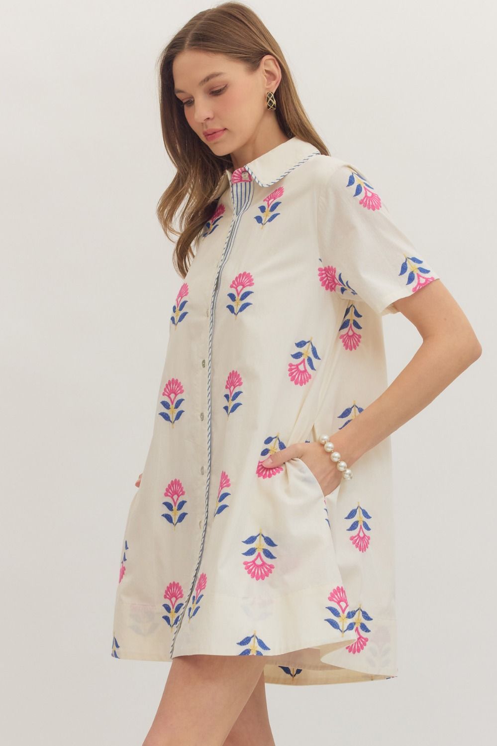 Entro Ecru/Pink Floral Mini Dress