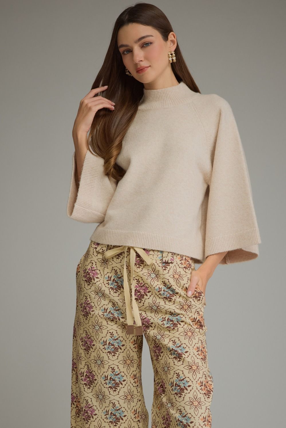 Entro Mock Neck 1/4 Sleeve Oatmeal