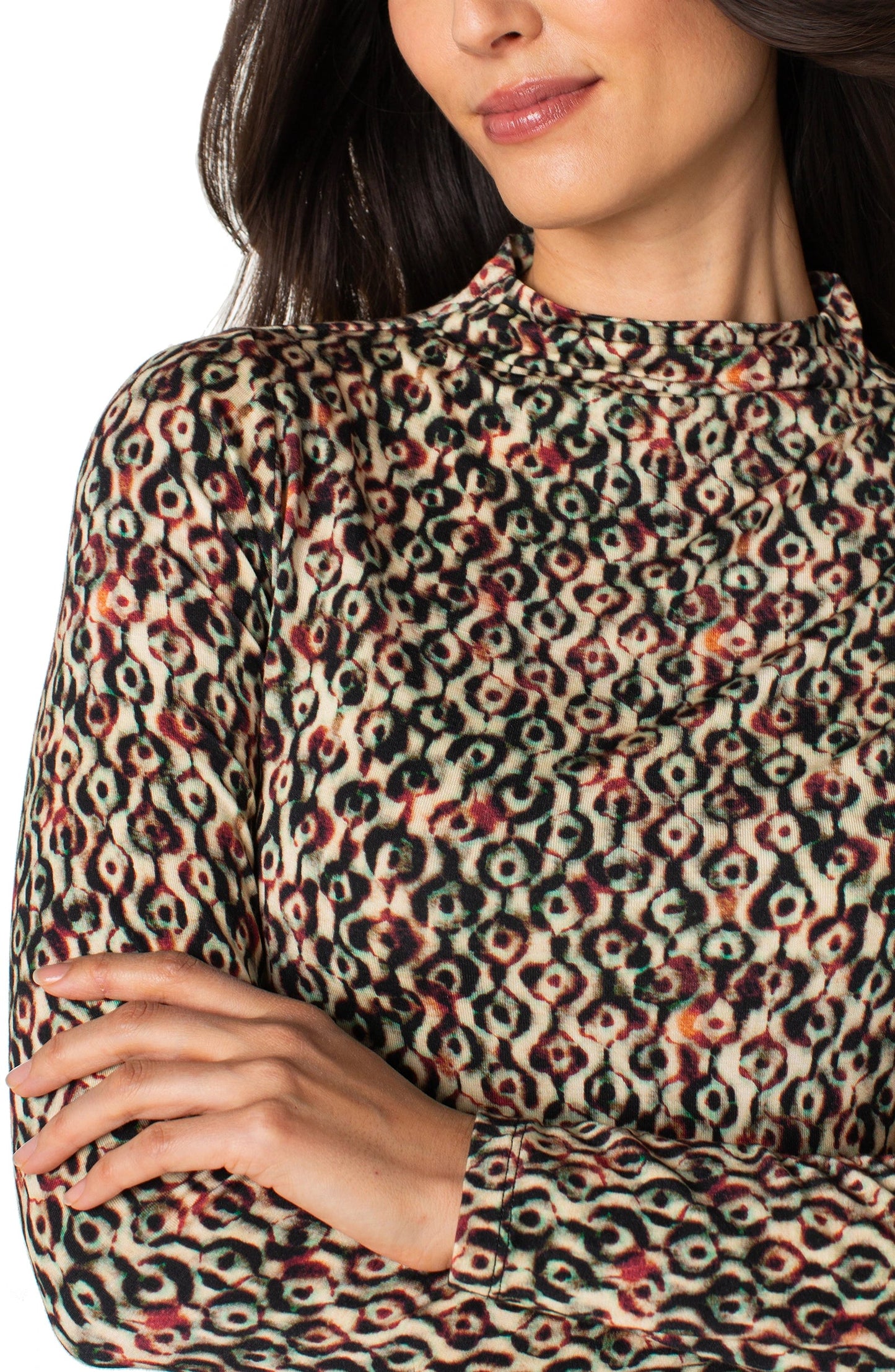 Liverpool Mock Neck Multi Geo Ikat