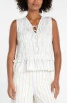 Liverpool Striped Sleeveless Tie Front Top