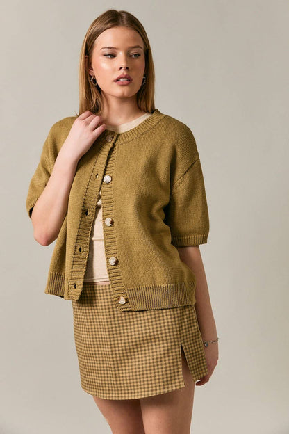 Le-Lis SHORT SLEEVE CARDIGAN: LT BLUE