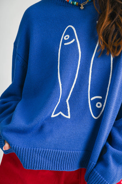 Oversized Graphic Knit Sweater Sardine