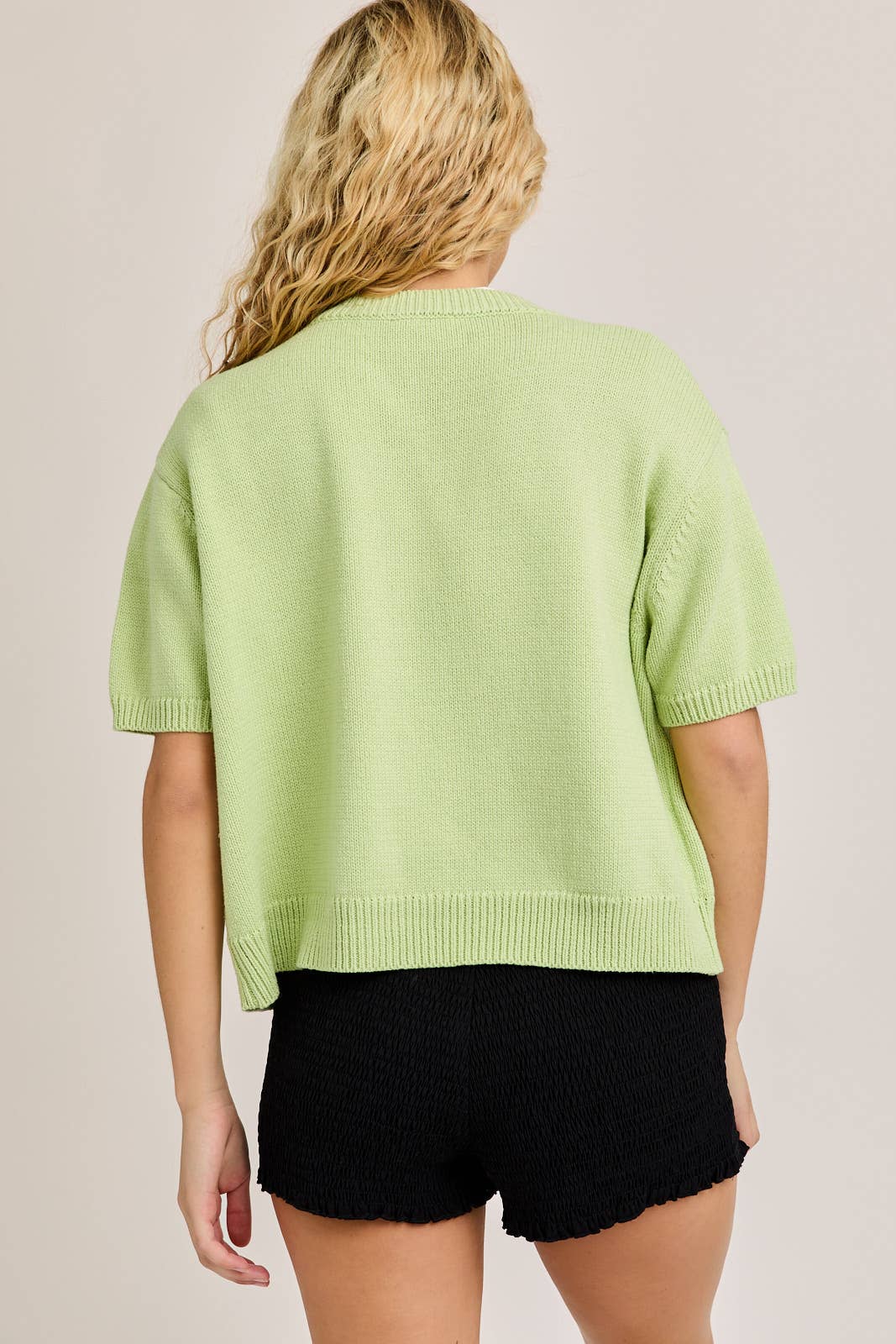 Le-Lis SHORT SLEEVE CARDIGAN: LT BLUE