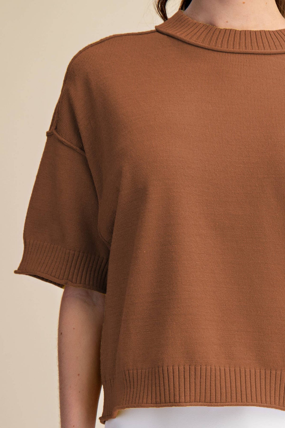 Glam Sweater Elbow-Length Sleeves Camel