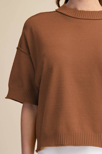 Glam Sweater Elbow-Length Sleeves Camel
