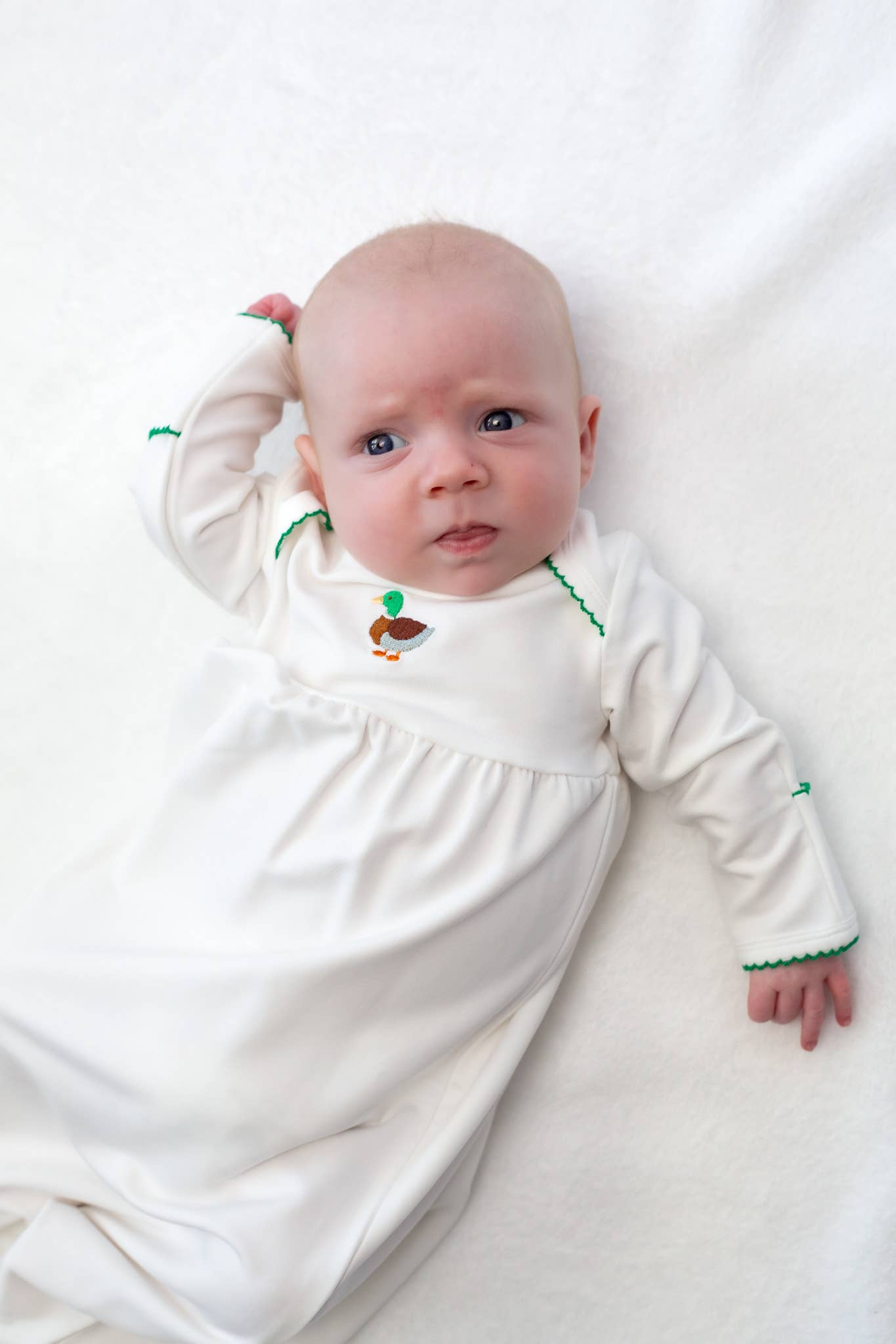 Pip Embroidered Gown - Mallard Duck: NB