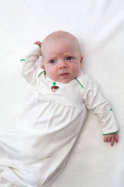 Pip Embroidered Gown - Mallard Duck: NB