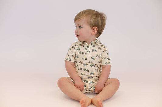 Bike Buddies Short Sleeve Polo Romper : 12-18 mo