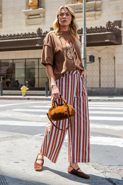 Barrel Leg Stripe Pants Camel/Blue