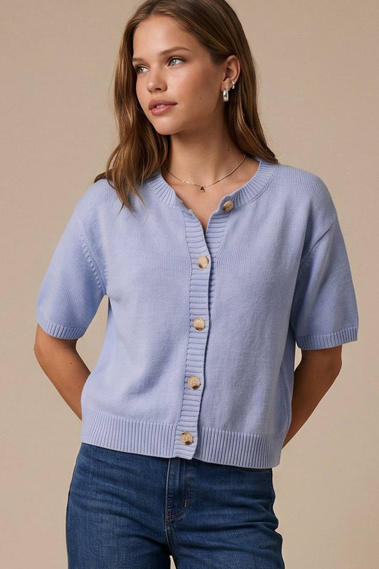 Le-Lis SHORT SLEEVE CARDIGAN: LT BLUE