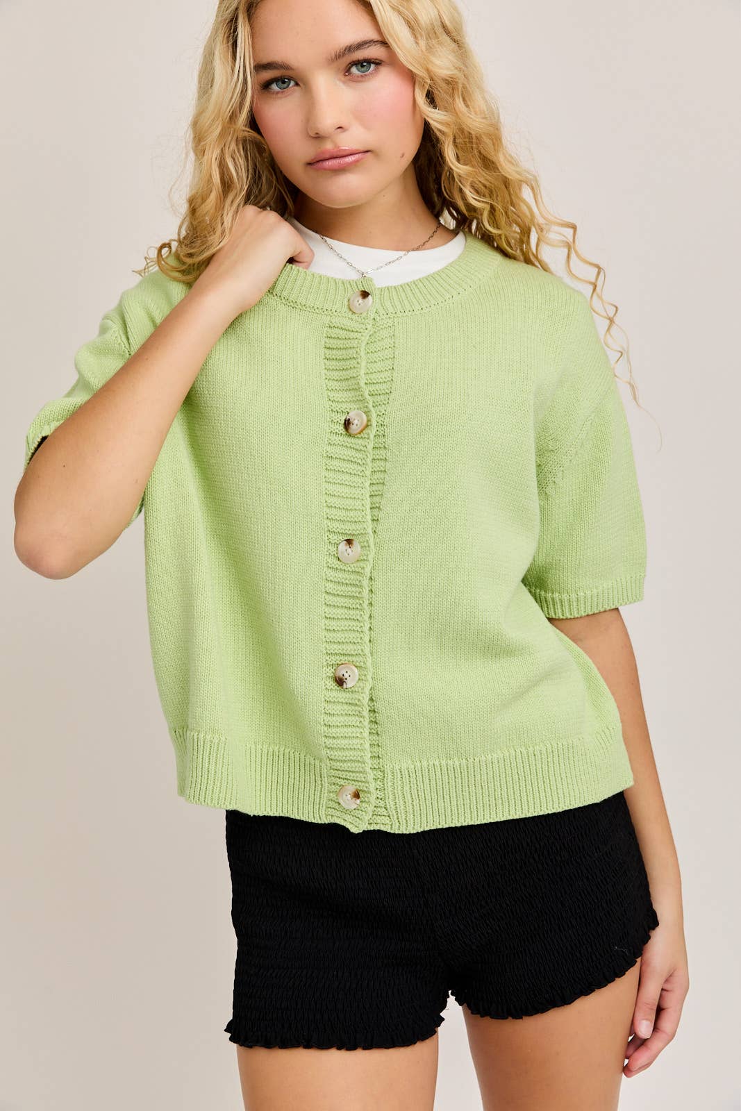 Le-Lis SHORT SLEEVE CARDIGAN: LT BLUE